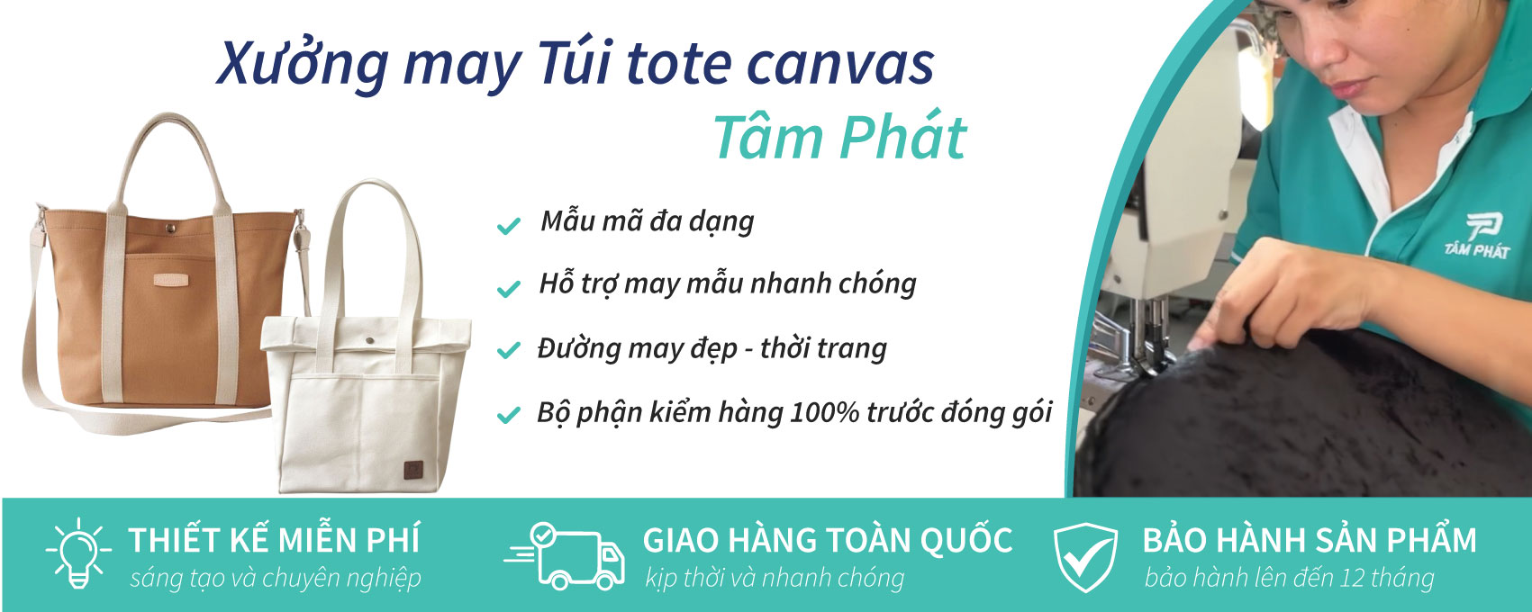 banner xưởng may túi vải tote canvas Tâm Phát