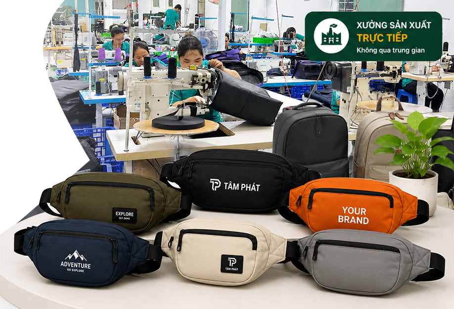 Túi bao tử in logo quà tặng doanh nghiệp sản xuất trực tiếp tại xưởng may Tâm Phát.